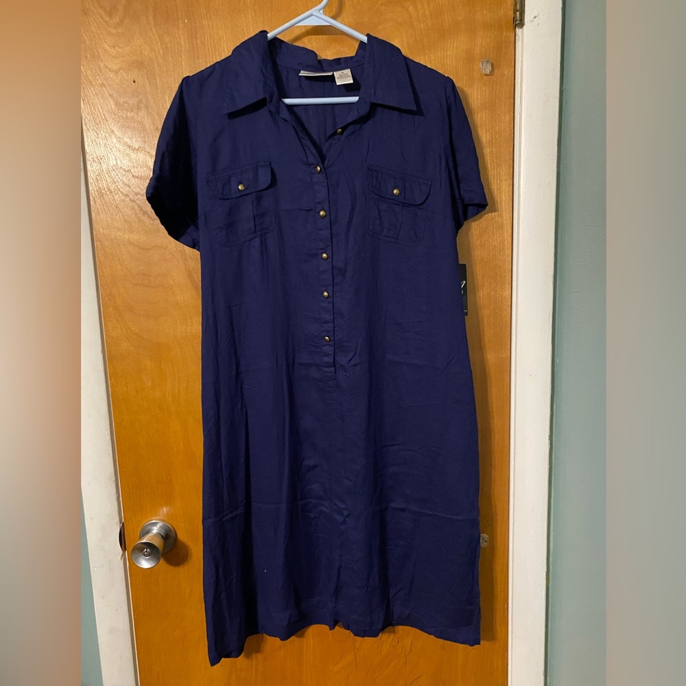 NWT Allison Brittney navy midi shirt dress
